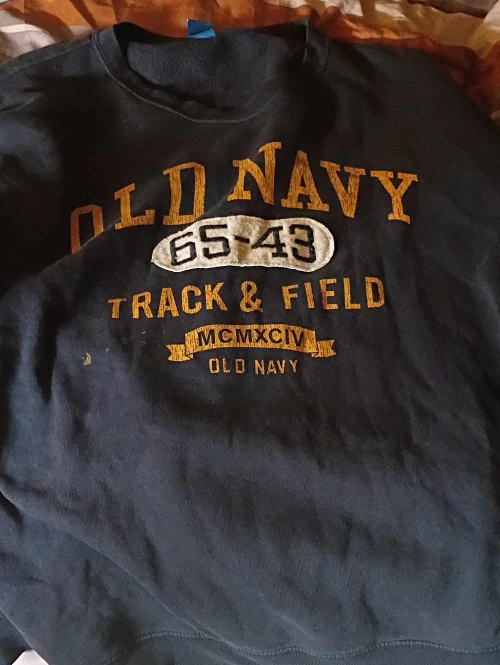 Old Navy Navy Blue Track & Field Graphic Crewneck Sweatshirt